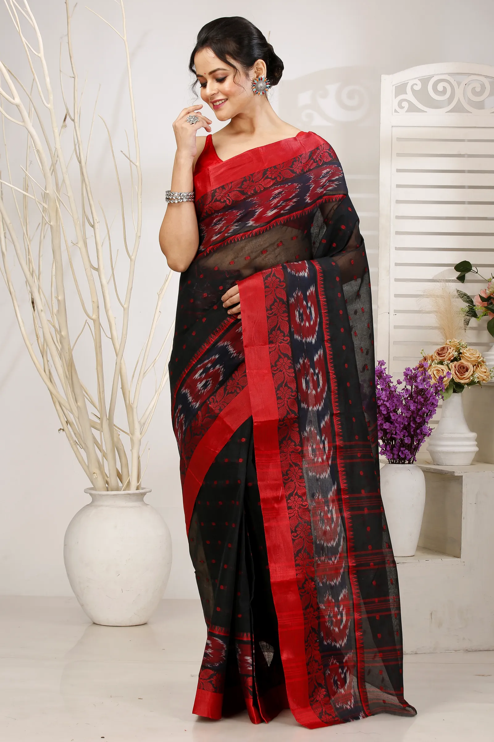 Black Pure Cotton Moli Tant Saree (1537)