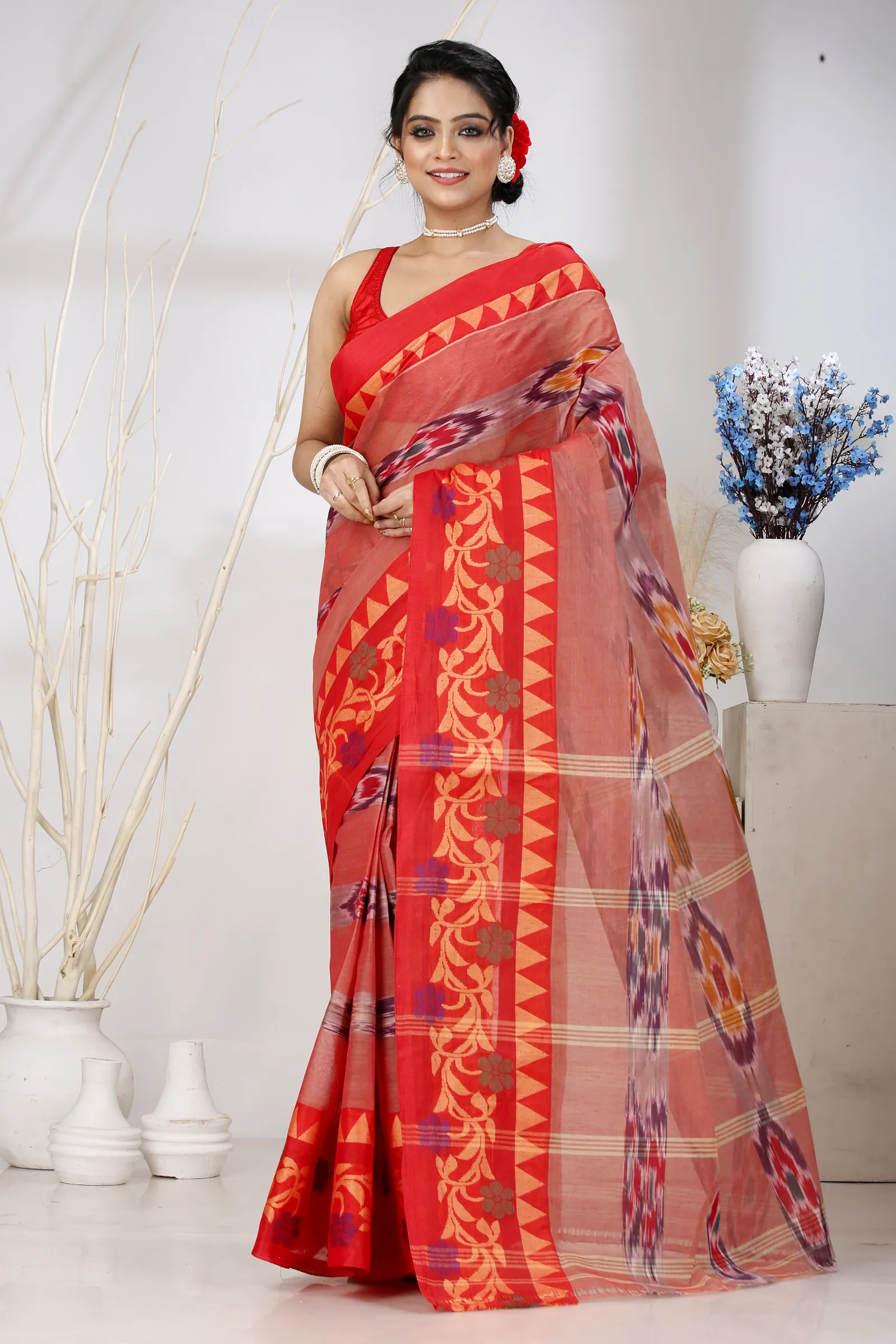 Orange Pure Cotton Mili Tant Saree (1541)