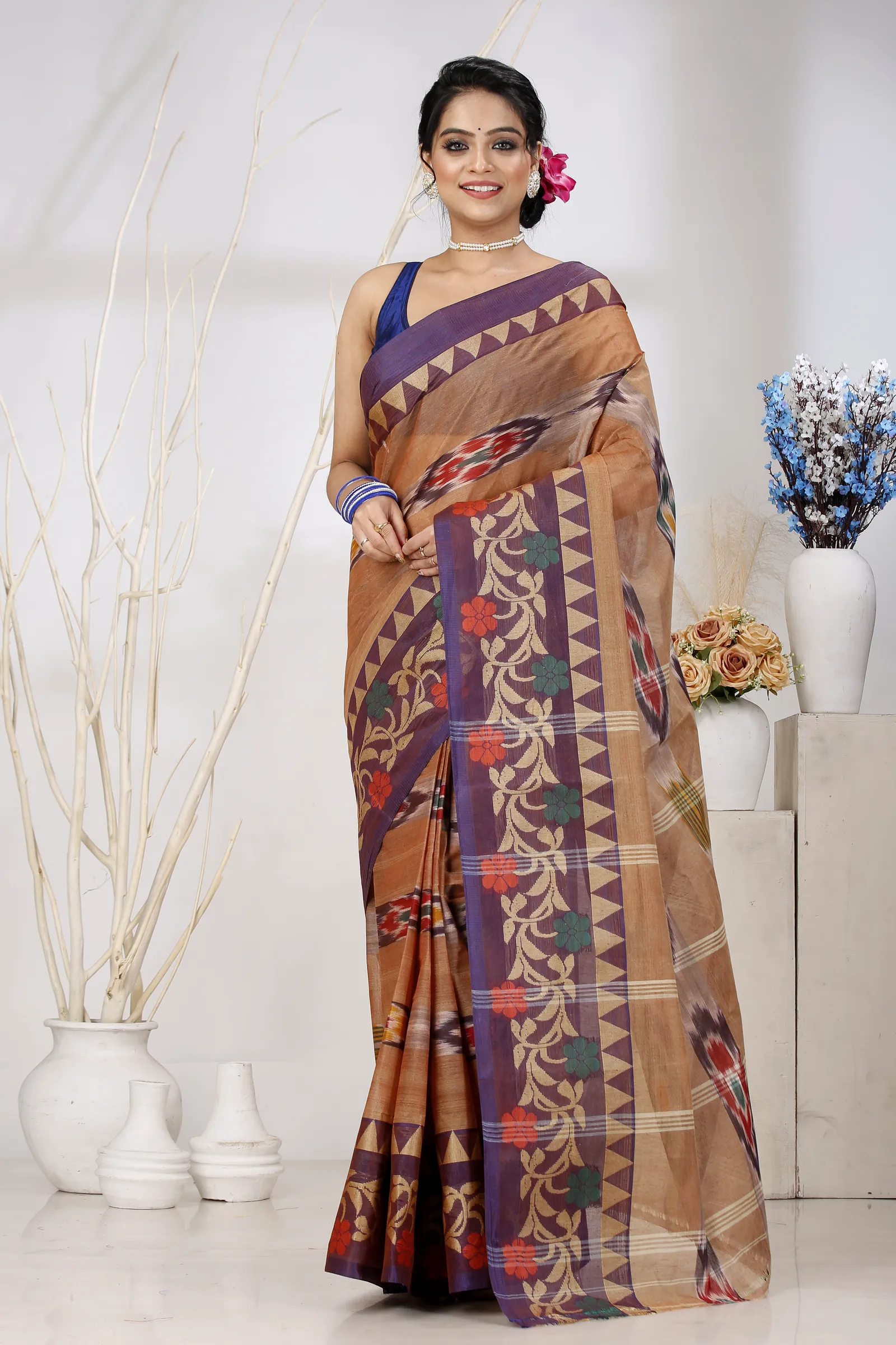 Brown Pure Cotton Mili Tant Saree (1542)