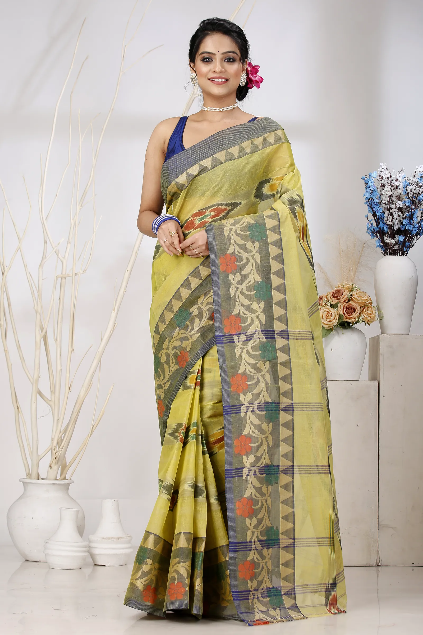 Green Pure Cotton Mili Tant Saree (1543)