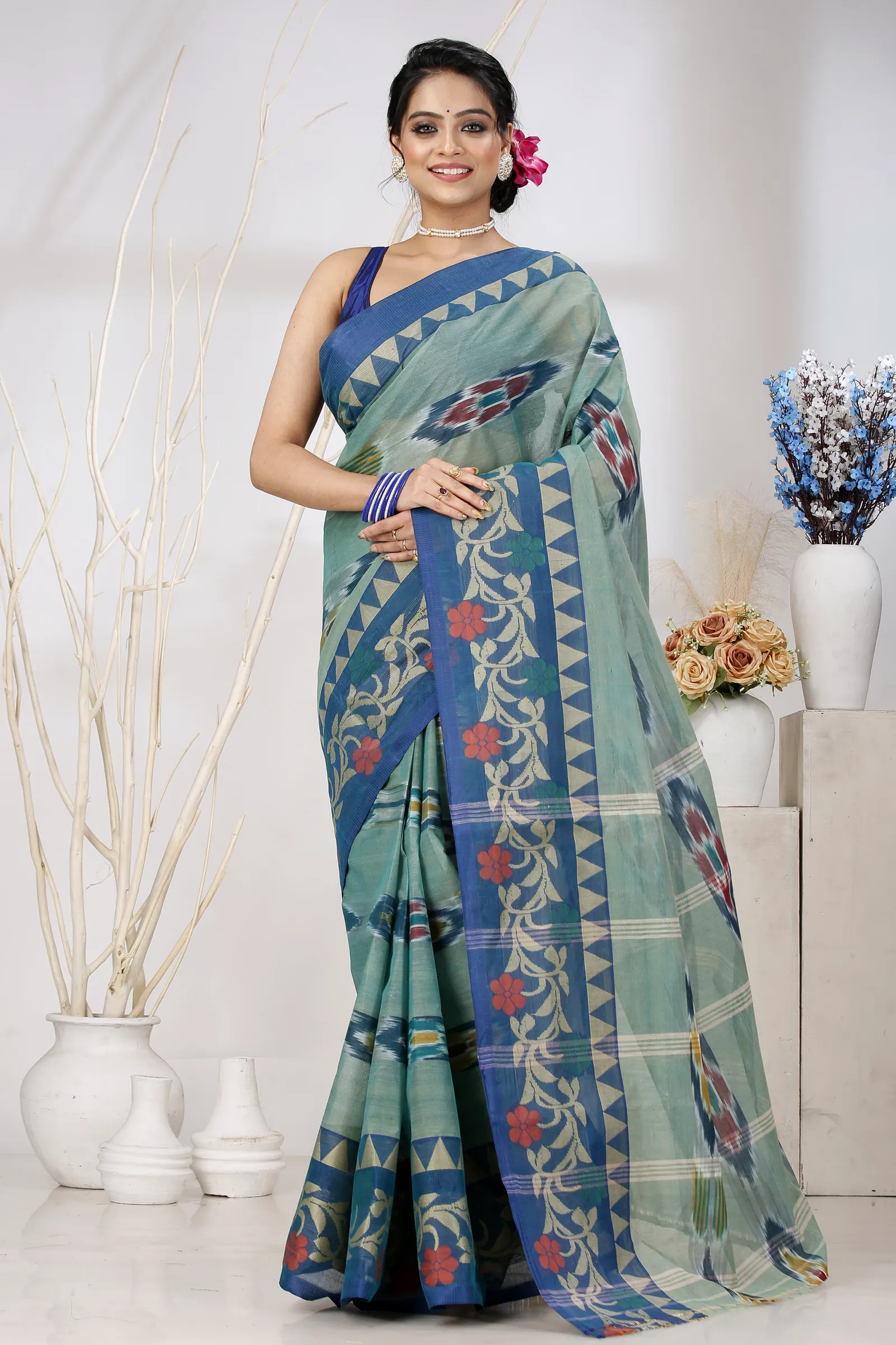 See Green Pure Cotton Mili Tant Saree (1545)
