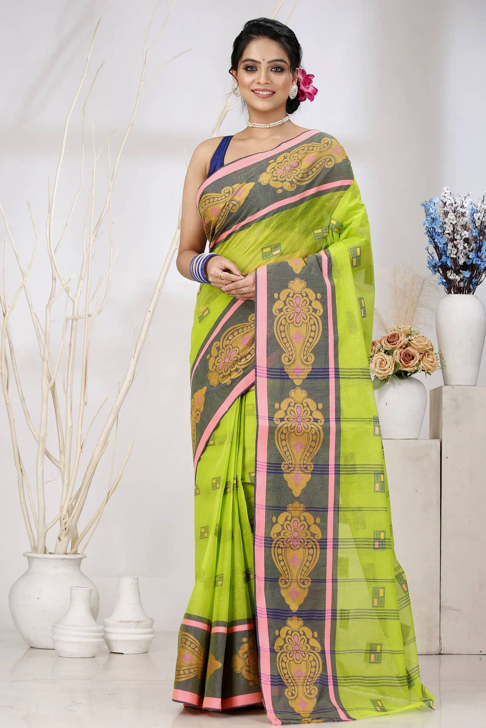Light Green Pure Cotton Mitul Tant Saree (1548)
