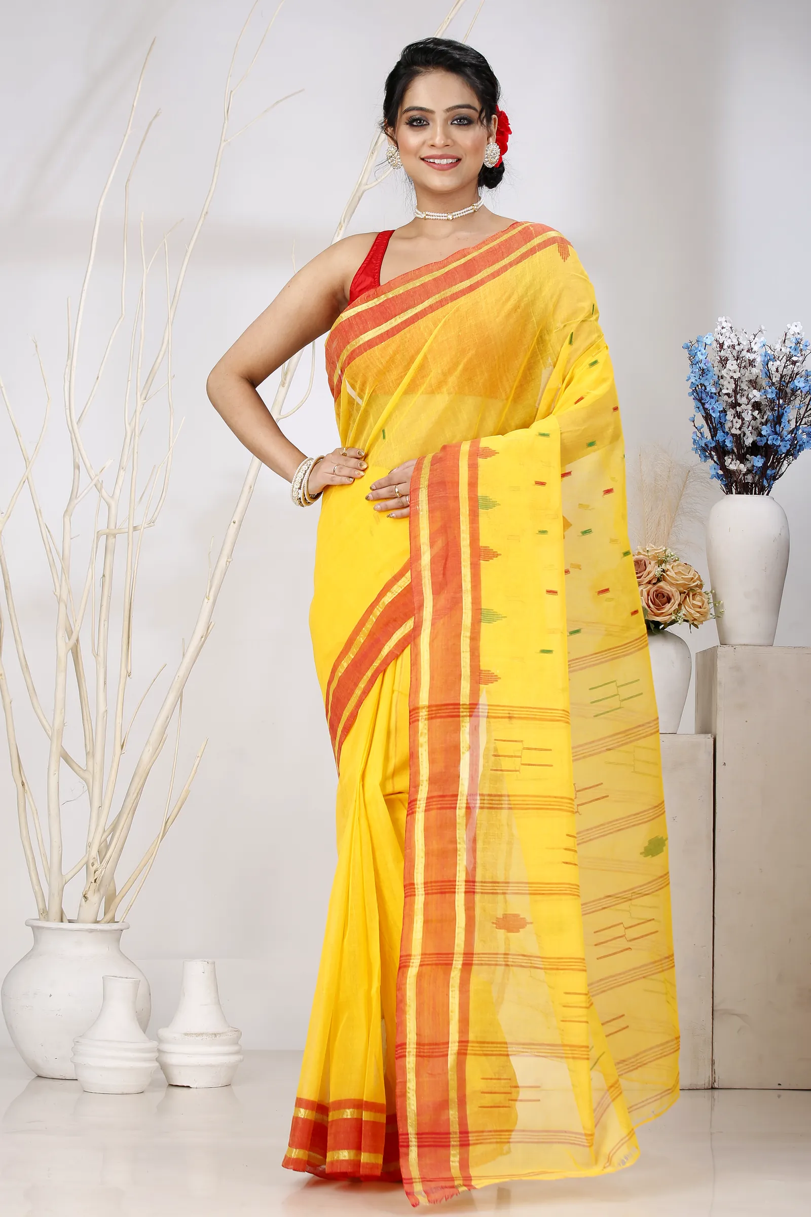 Yellow Pure Cotton Metu Tant Saree (1561)