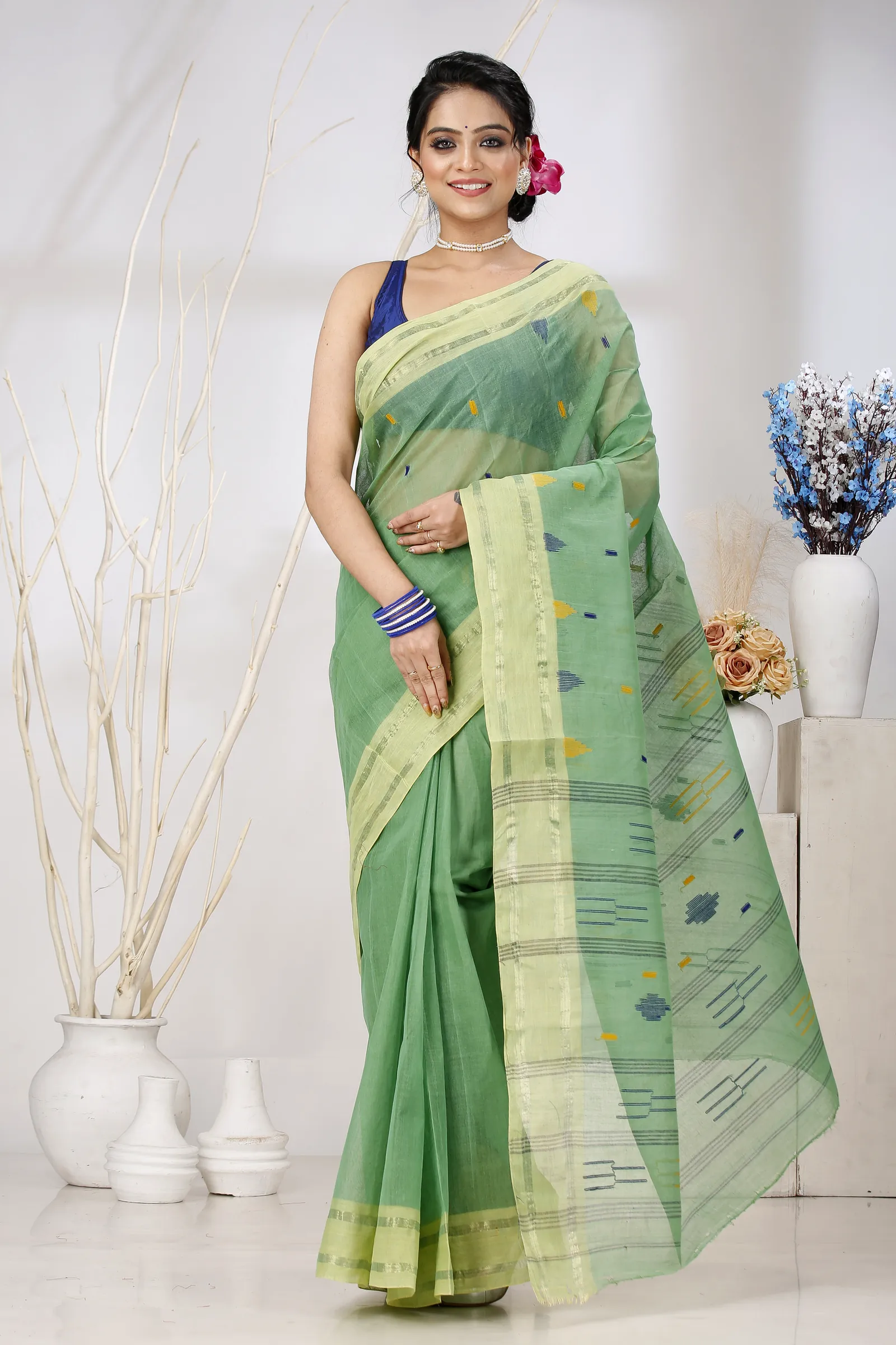 Green Pure Cotton Metu Tant Saree (1562)