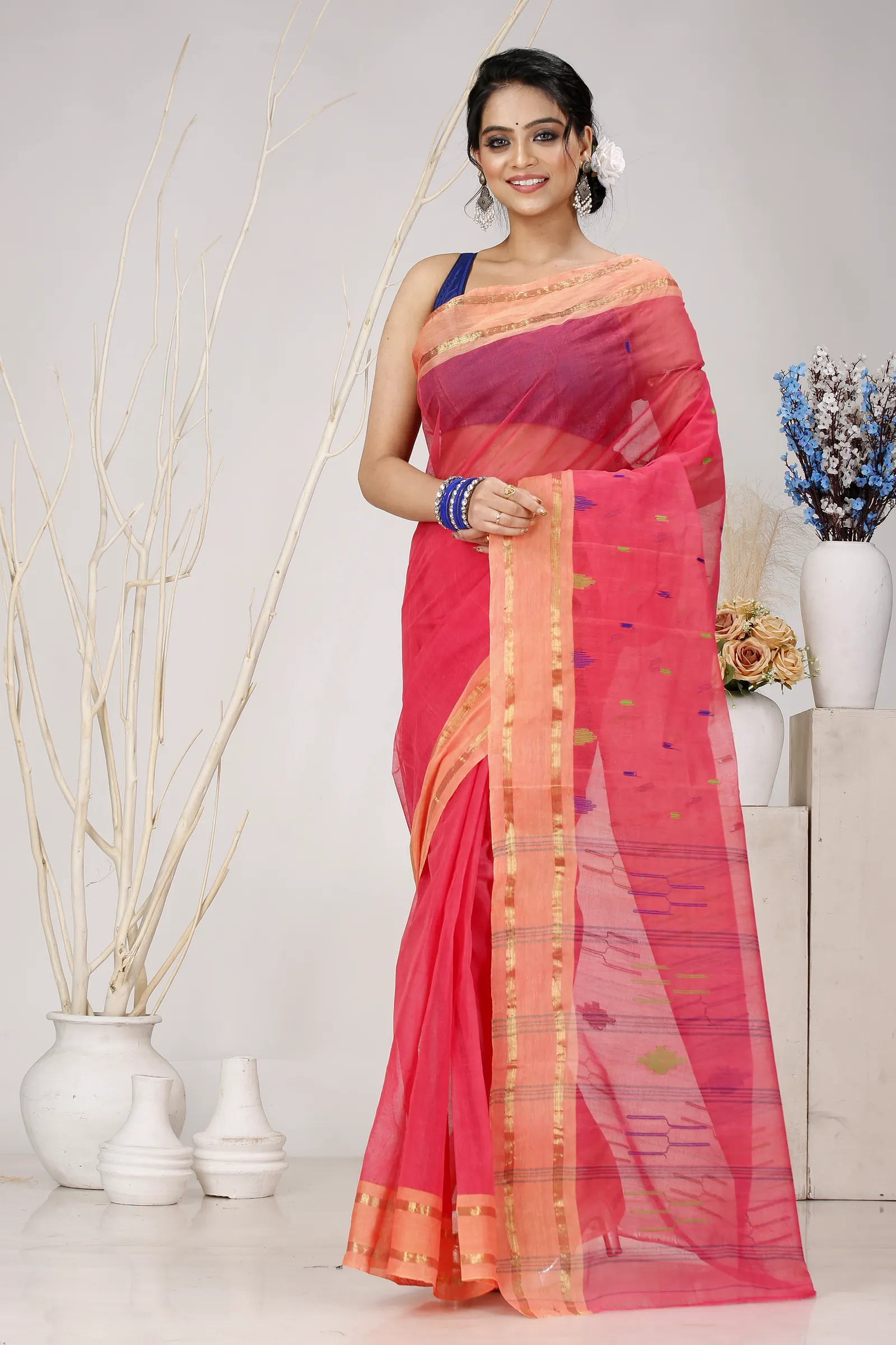 Pink Pure Cotton Metu Tant Saree (1563)