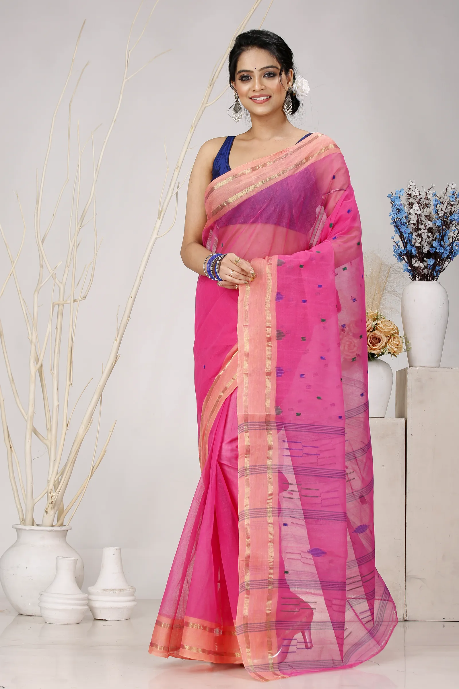 Baby Pink Pure Cotton Metu Tant Saree (1564)