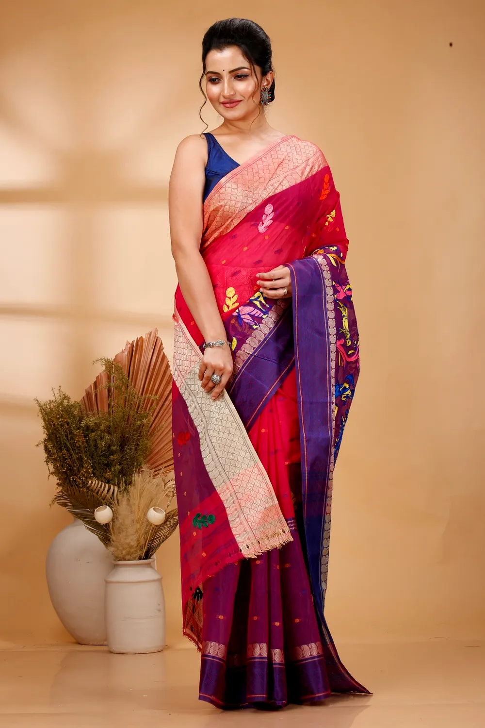 Pink Pure Cotton Embi Ganga Agri Tant Embroidery (1565)