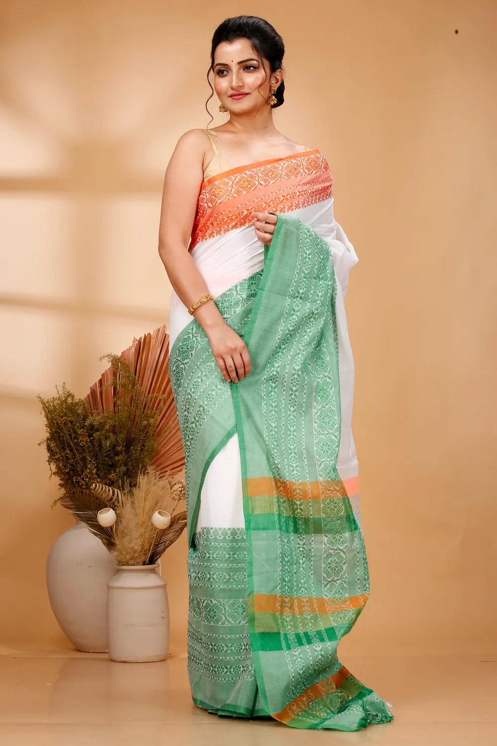 Multi-Coloured Pure Cotton Mala Hand Loom Saree (1573)