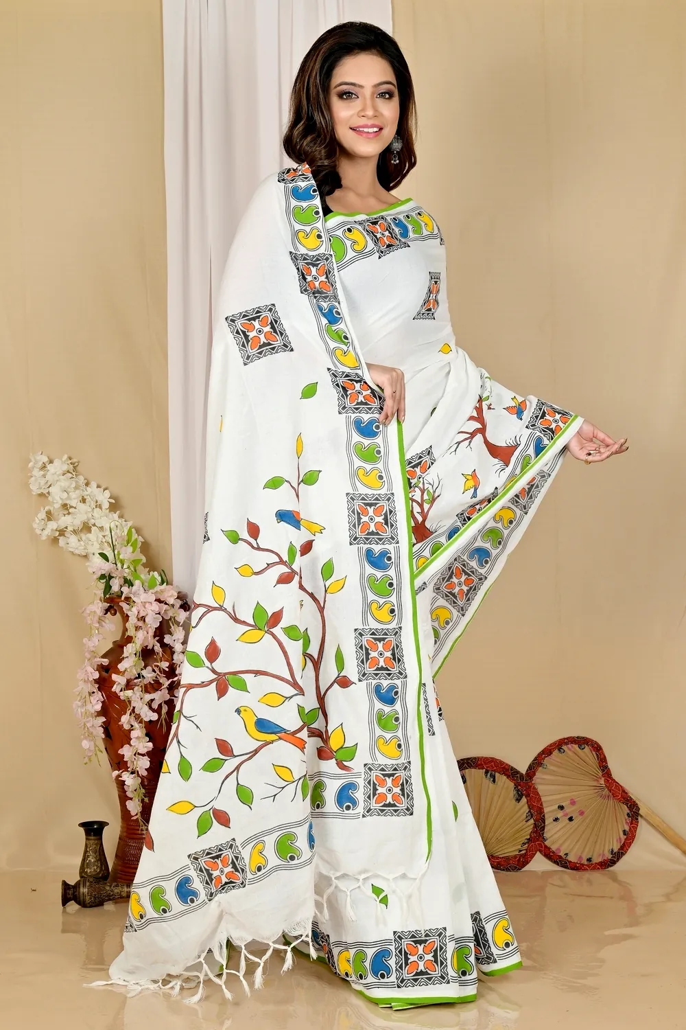 White Pure Cotton Asu Hand Loom Saree (1580)