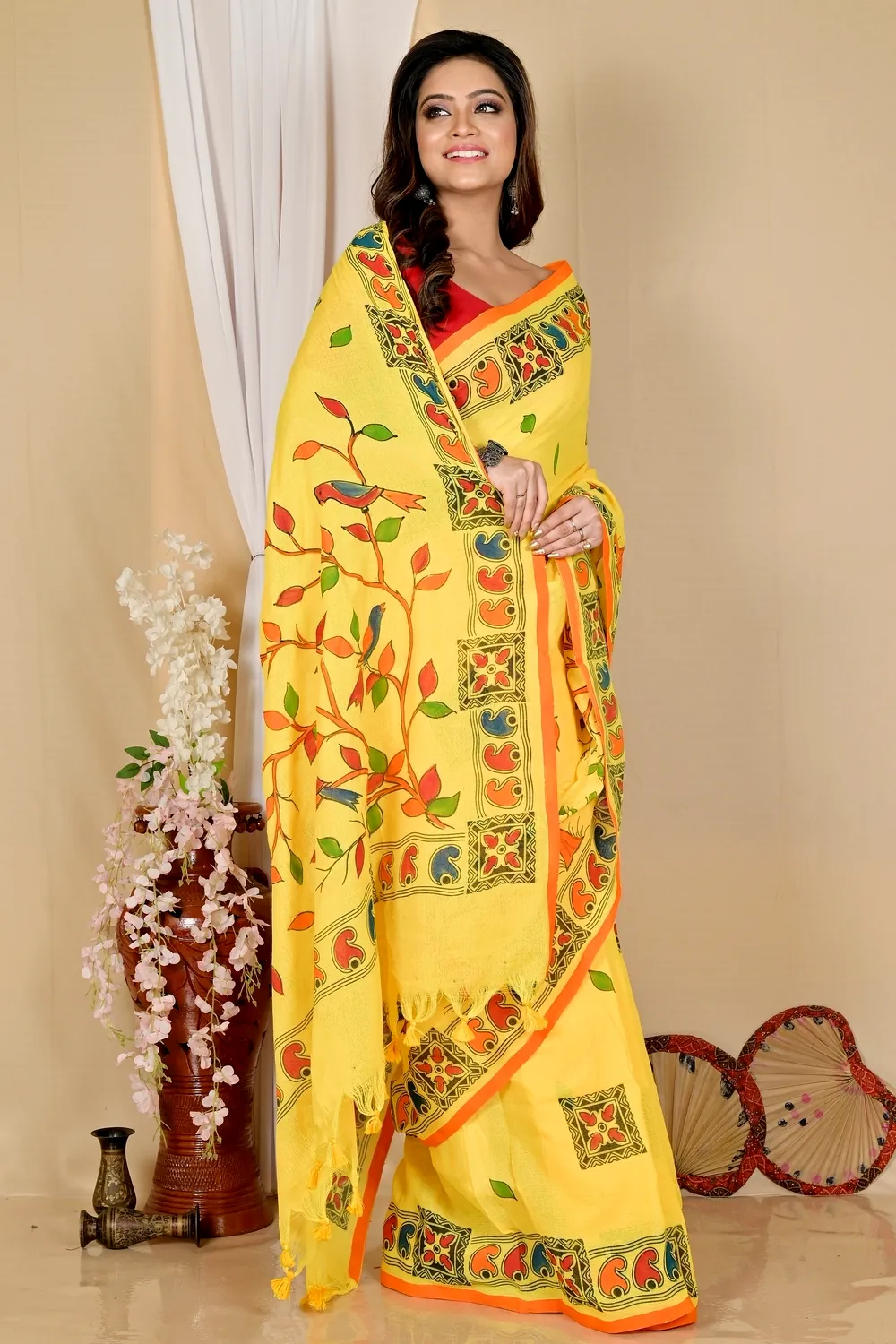 Yellow Pure Cotton Asu Hand Loom Saree (1581)