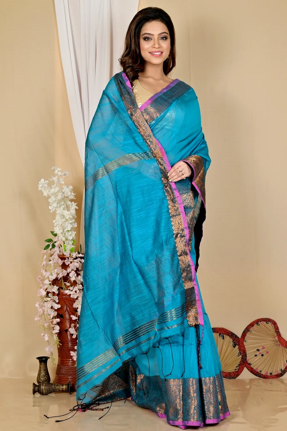 Blue Cotton Silk Asta Hand Loom Saree (1584)
