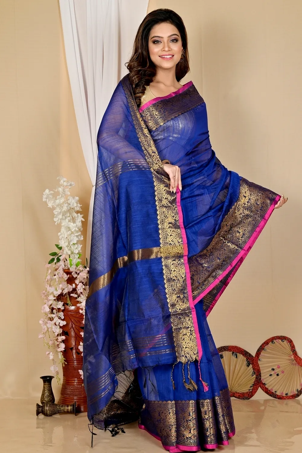 Naby Blue Cotton Silk Asta Hand Loom Saree (1586)