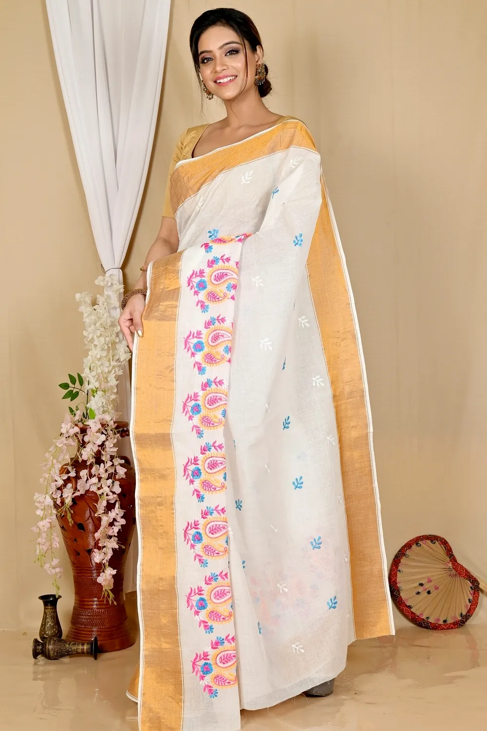 White Pure Cotton Askiti Tant Embroidery (1599)