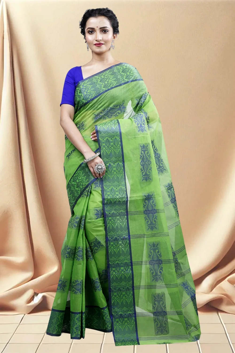 Green Pure Cotton Strip Suparna Tant Saree (161)