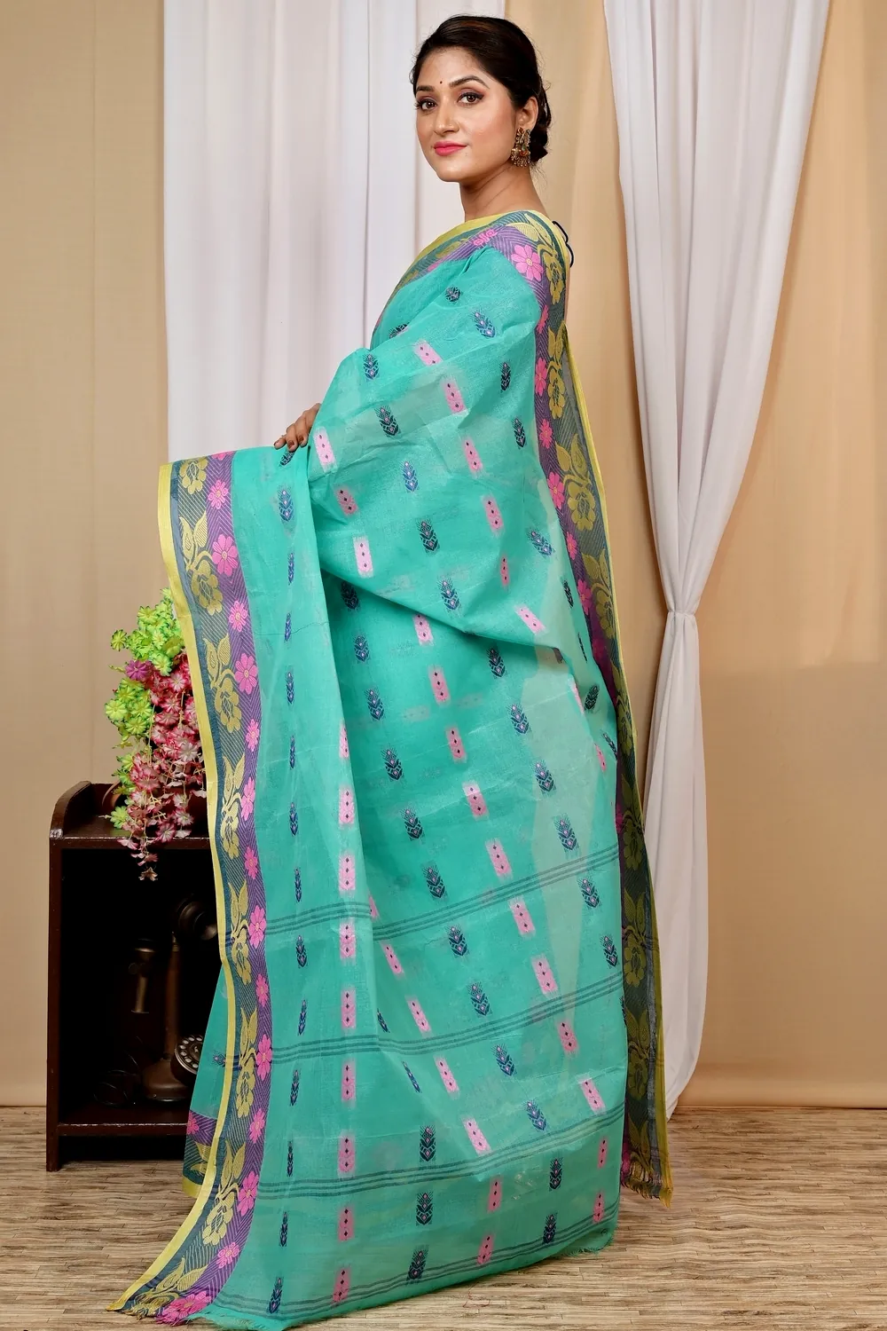 Green Pure Cotton Helok Tant Saree (1612)