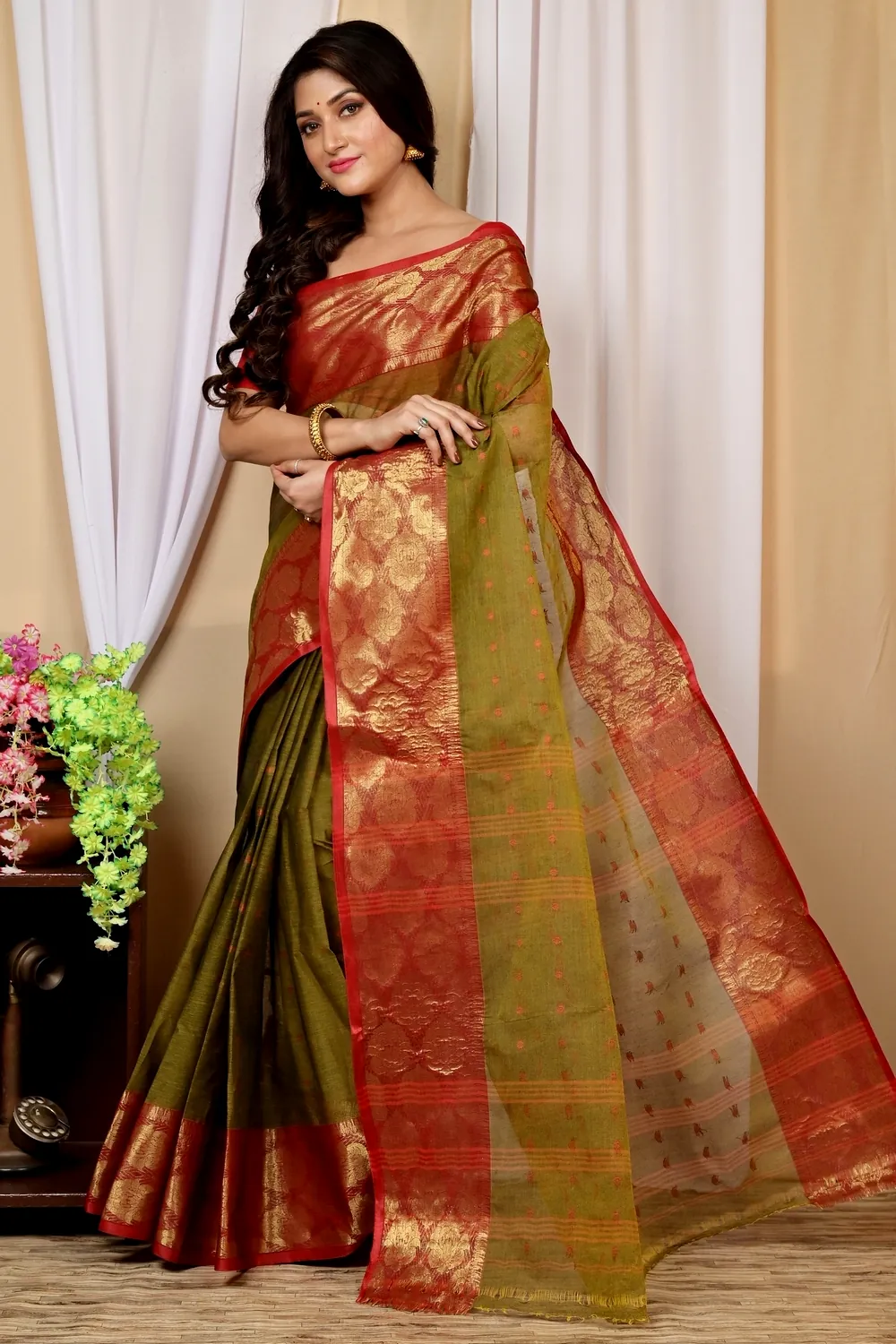 Green Pure Cotton Asmanito Tant Saree (1616)