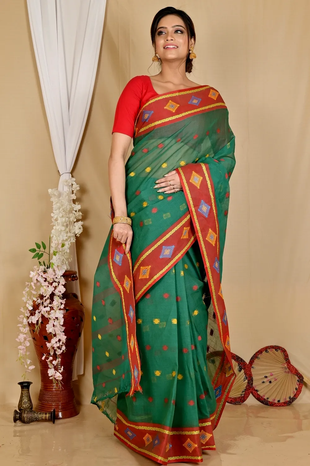 Green Pure Cotton Apula Tant Saree (1619)