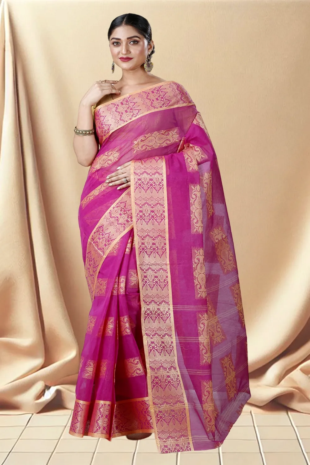 Purple Pure Cotton Strip Suparna Tant Saree (162)