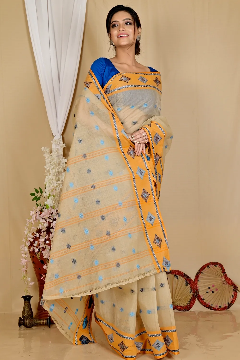 Cream Pure Cotton Apula Tant Saree (1620)