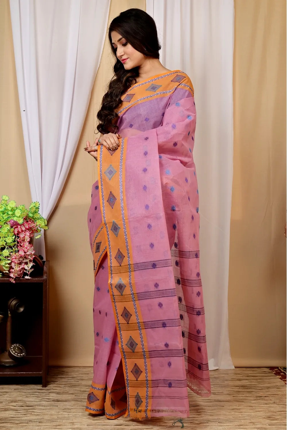 Peach Pure Cotton Apula Tant Saree (1621)