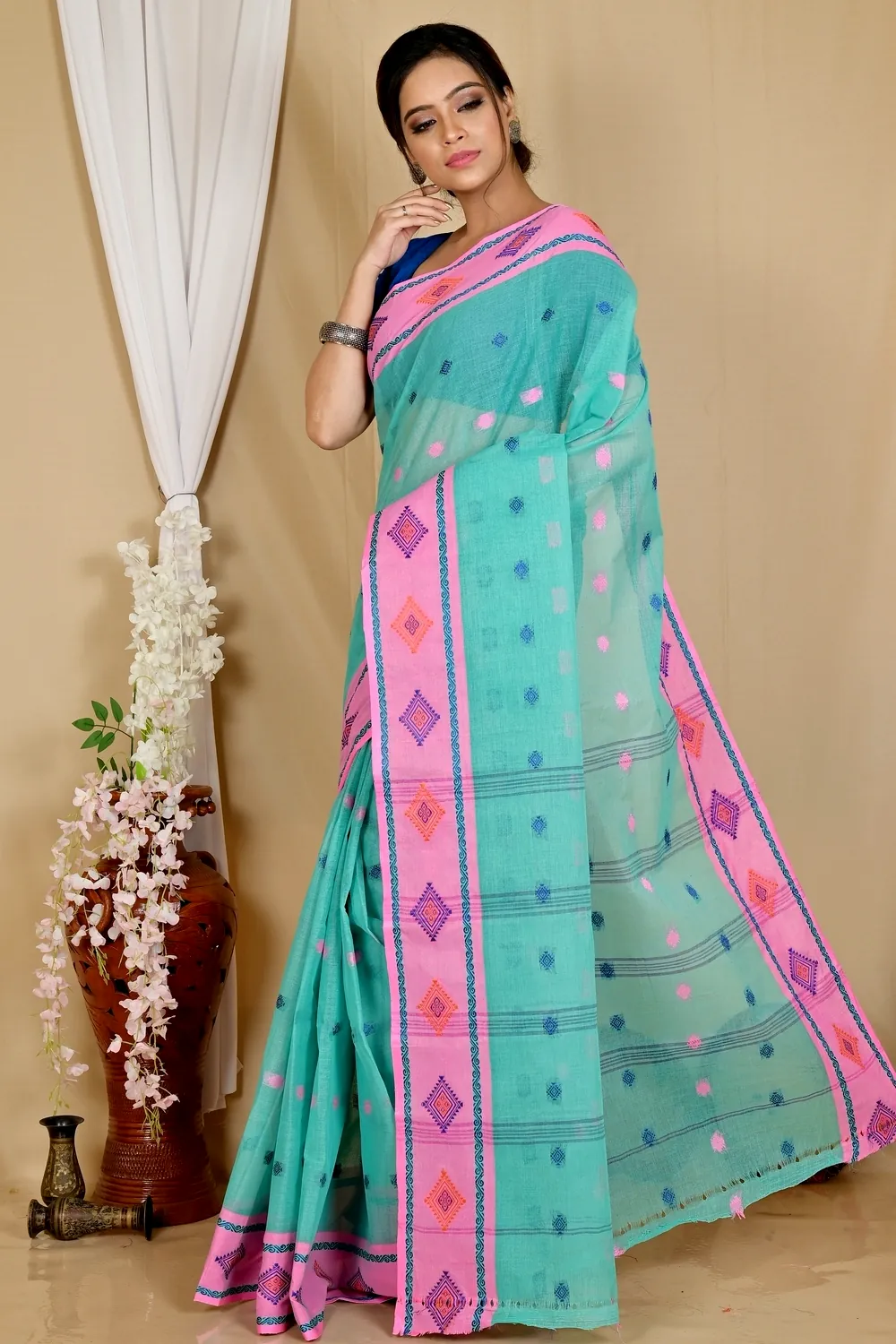 Green Pure Cotton Apula Tant Saree (1623)