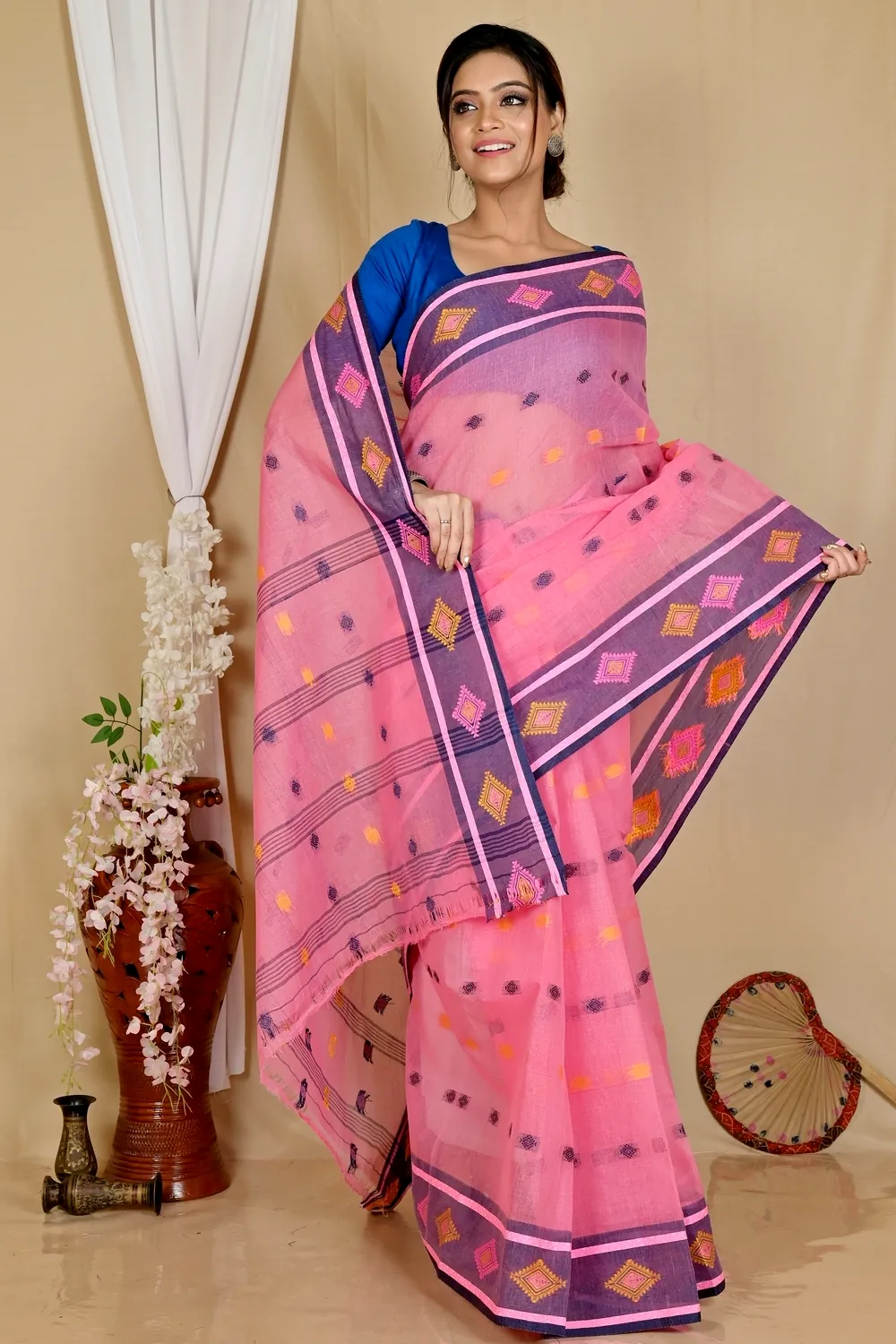 Pink Pure Cotton Apula Tant Saree (1624)