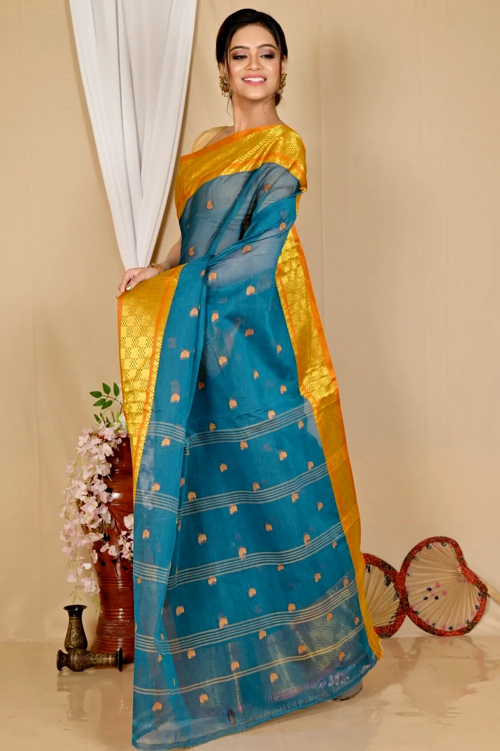 Green Pure Cotton Atula Tant Saree (1631)