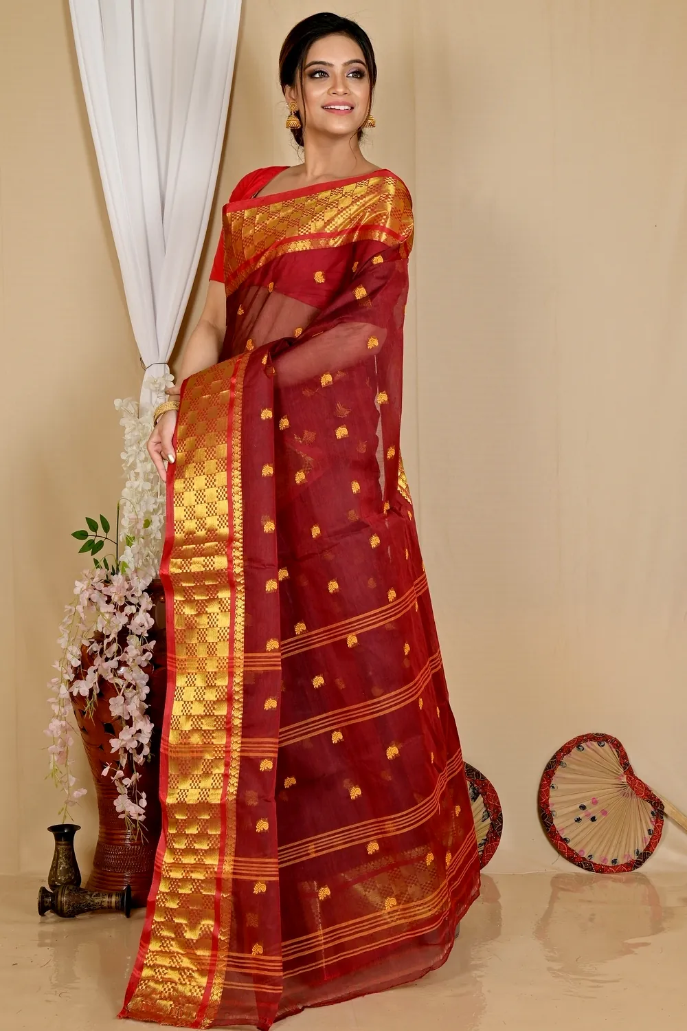 Brown Pure Cotton Atula Tant Saree (1634)