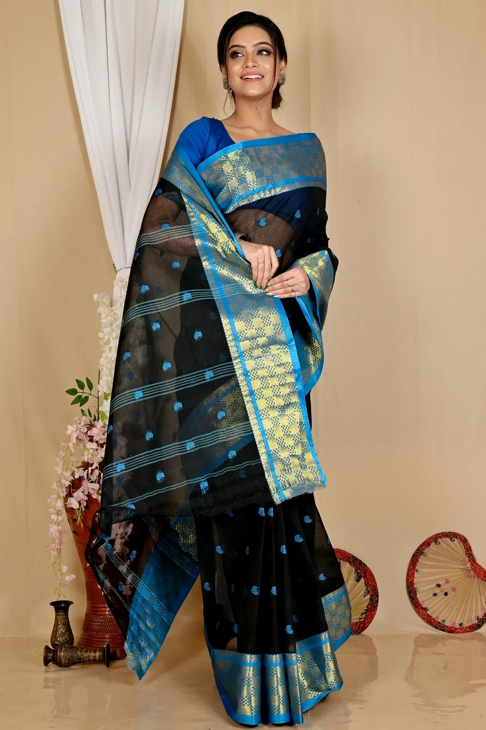 Black Pure Cotton Atula Tant Saree (1635)