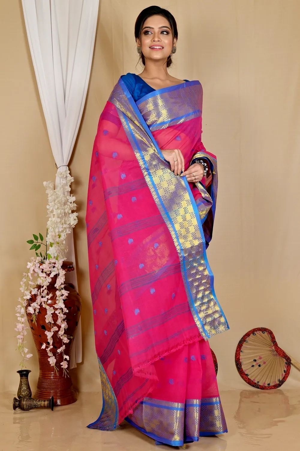 Pink Pure Cotton Atula Tant Saree (1636)