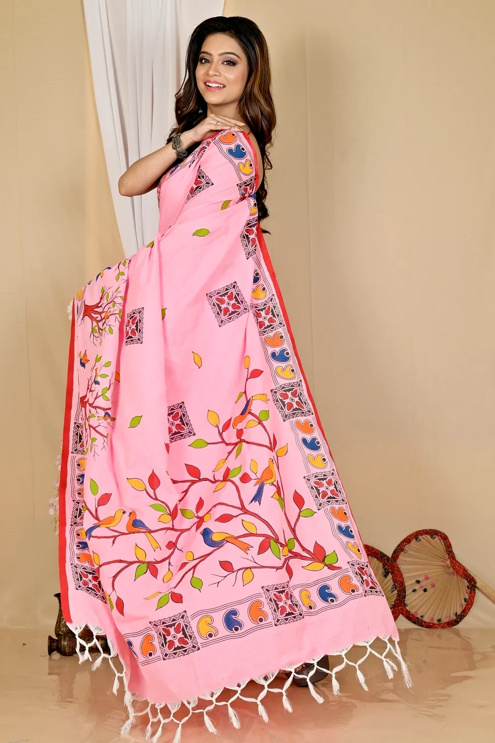 Pink Pure Cotton Asu Hand Loom Saree (1639)