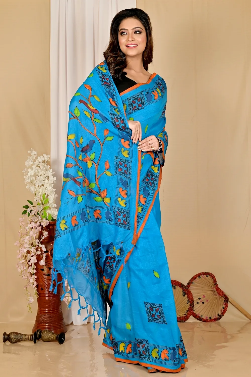 Blue Pure Cotton Asu Hand Loom Saree (1640)