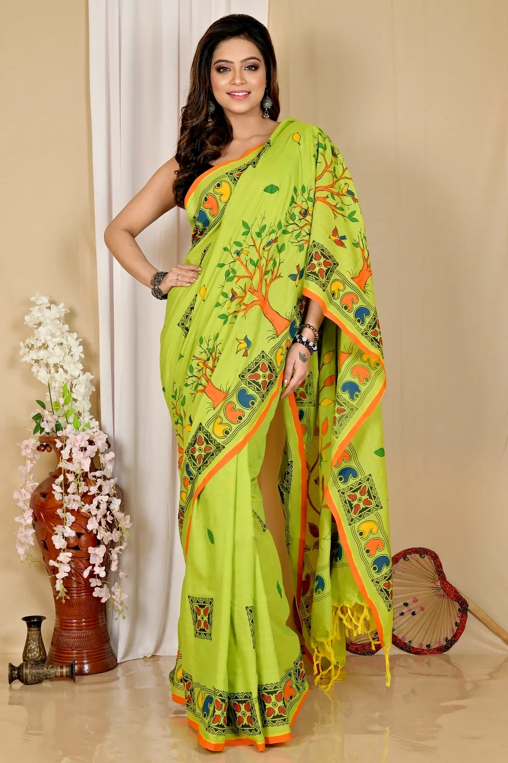 Green Pure Cotton Asu Hand Loom Saree (1641)