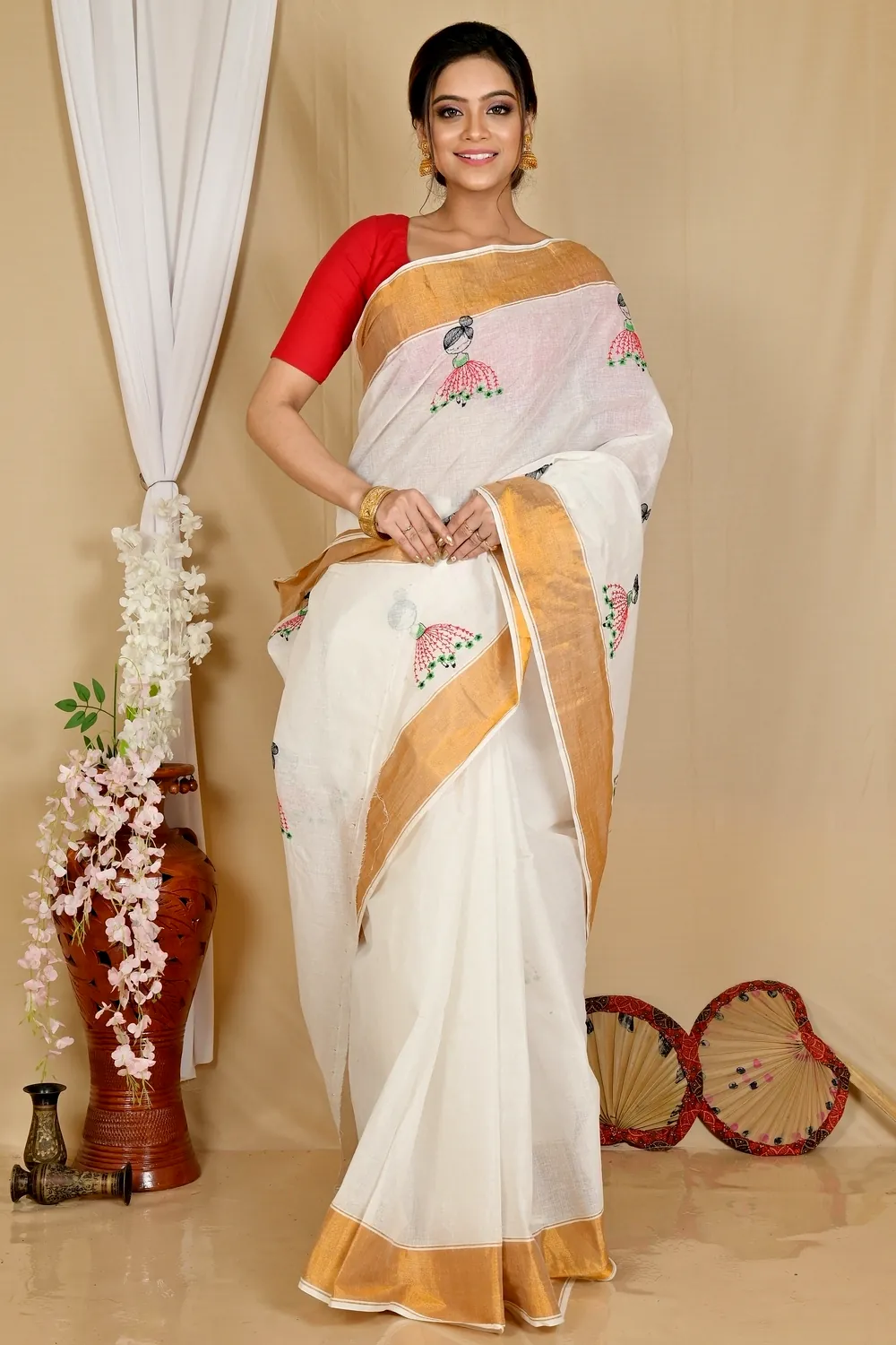 White Pure Cotton Askiti Tant Embroidery (1643)