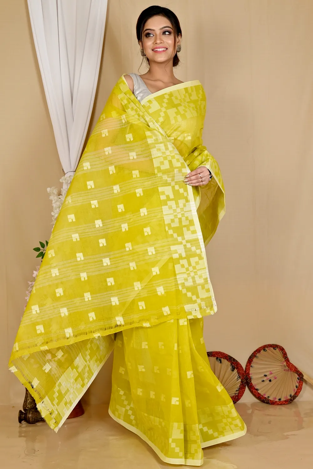 Light Green Pure Cotton Aptuk Tant Saree (1648)