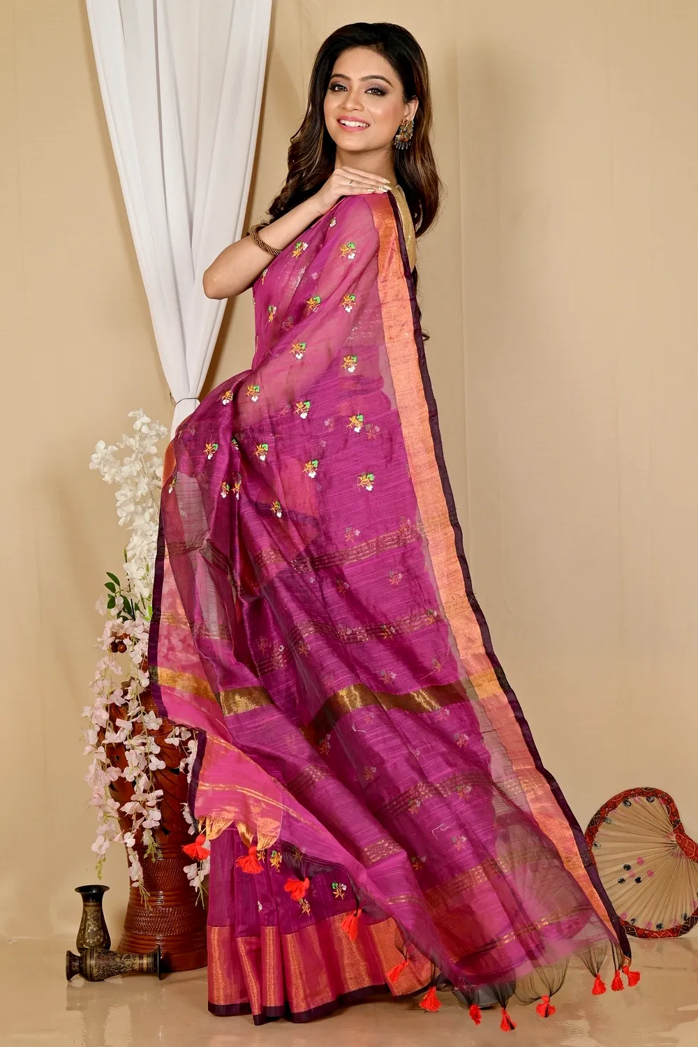 Purple Blended Cotton Slabaka Moli Hand Loom Saree (1656)