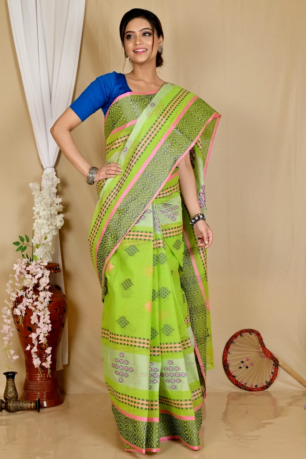 Green Pure Cotton Krita Tant Saree (1693)