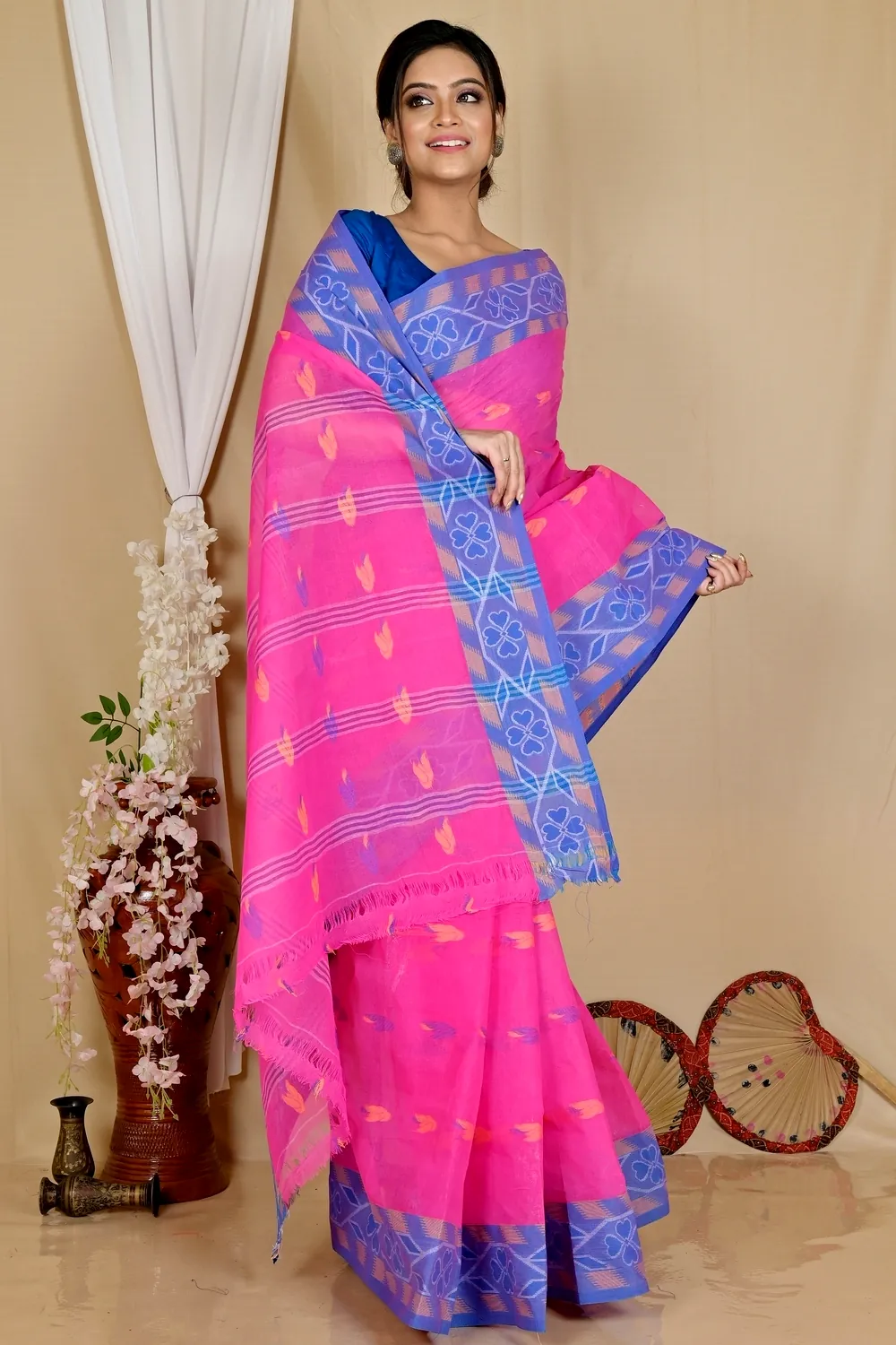 Pink Pure Cotton Komtai Tant Saree (1709)