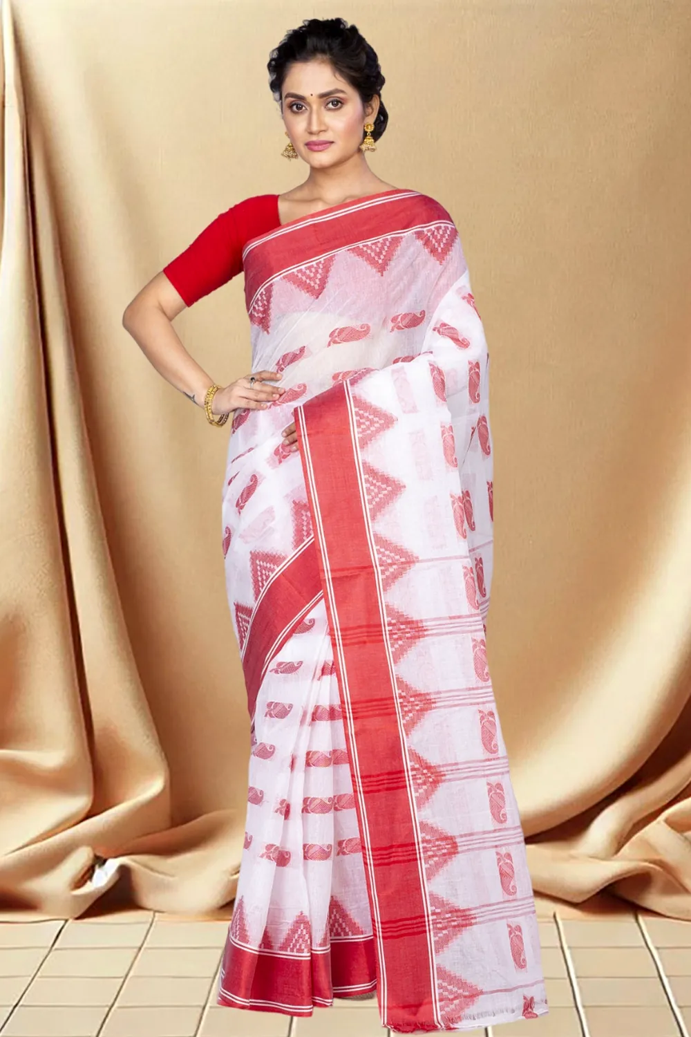 Red Pure Cotton Archana Tant Saree (171)