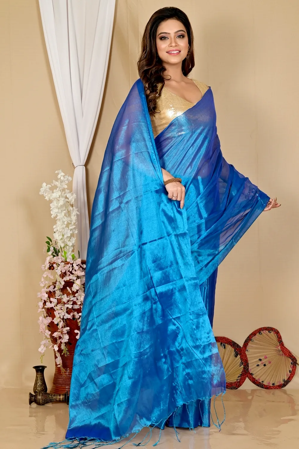 Blue Cotton Silk Tisuka Than Hand Loom Saree (1721)
