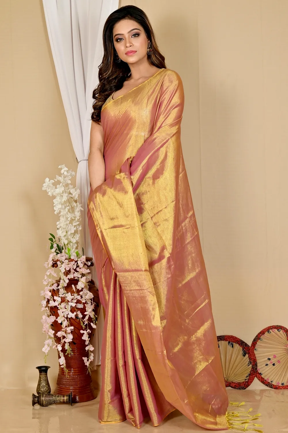 Golden Cotton Silk Tisuka Than Hand Loom Saree (1722)