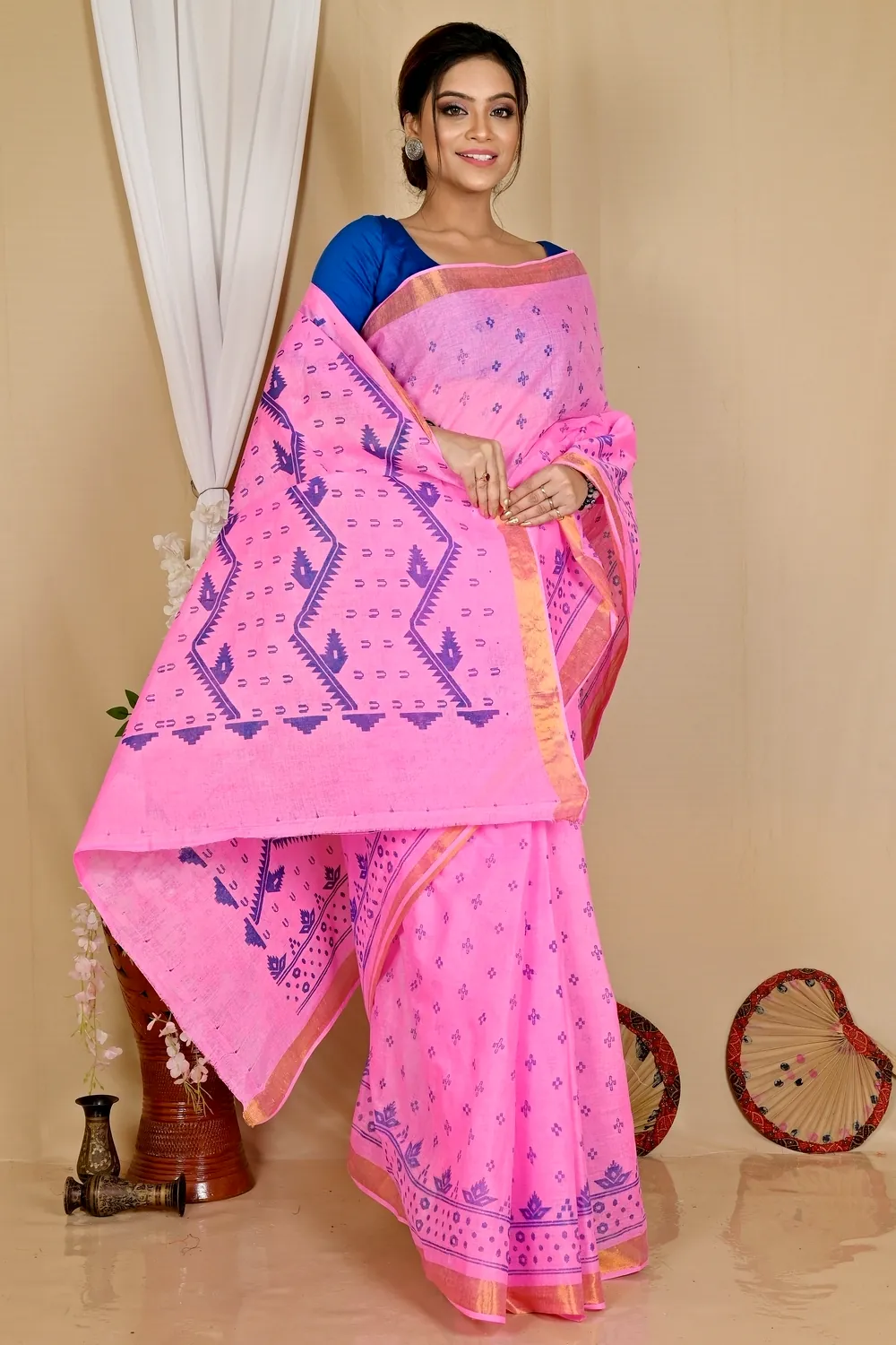 Pink Pure Cotton Luvna Tant Saree Print (1757)
