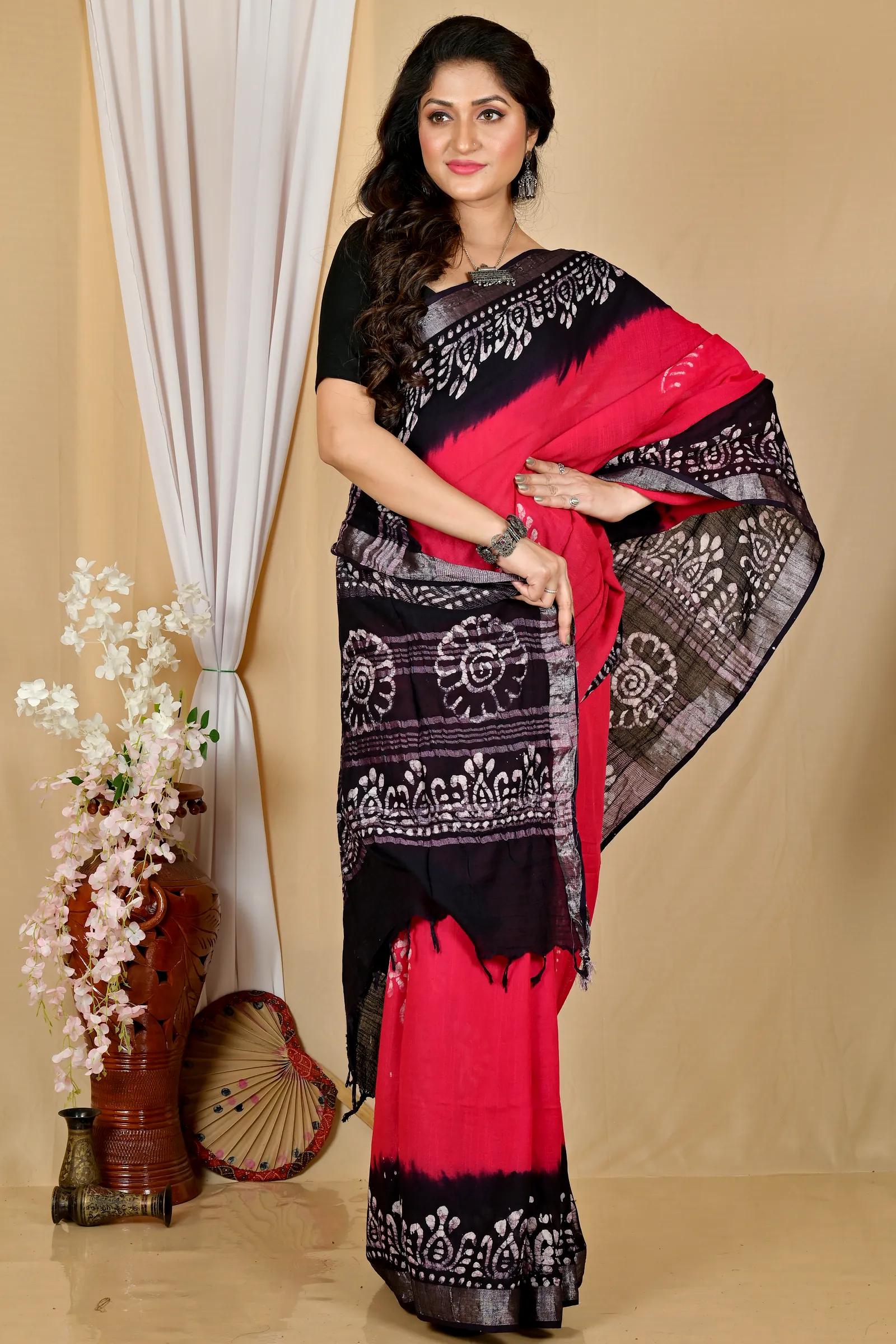 Rani Black Pure Cotton Batikato Batik Print Saree (1767)