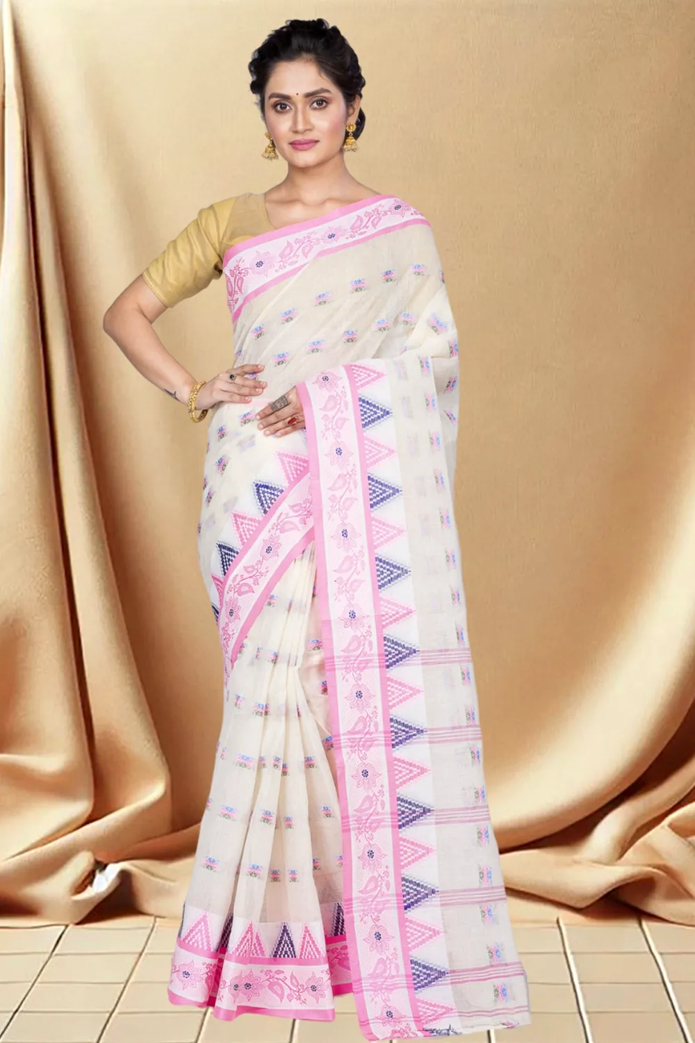 Pink Pure Cotton Alkari Tant Saree (178)