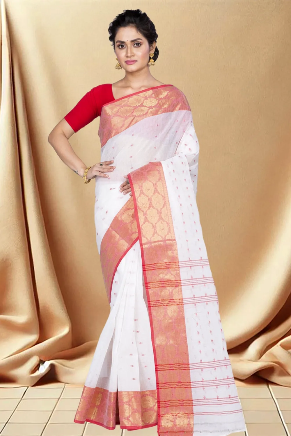 White Pure Cotton Asmani Tant Saree (181)