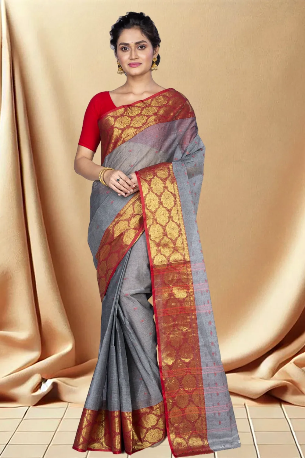 Grey Pure Cotton Asmani Tant Saree (182)