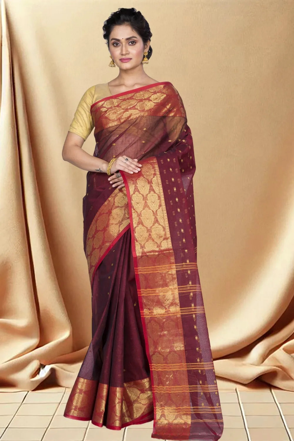 Brown Pure Cotton Asmani Tant Saree (183)