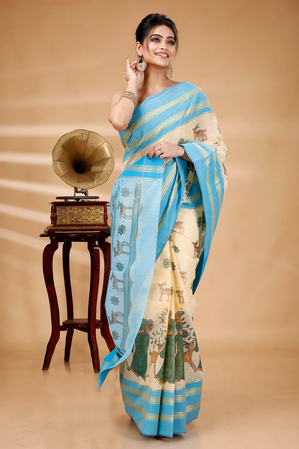 Blue Pure Cotton Sakuntala Tant Saree Print (1830)