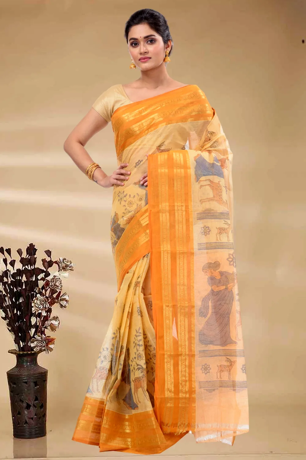 Brown Pure Cotton Sakuntala Tant Saree Print (1831)