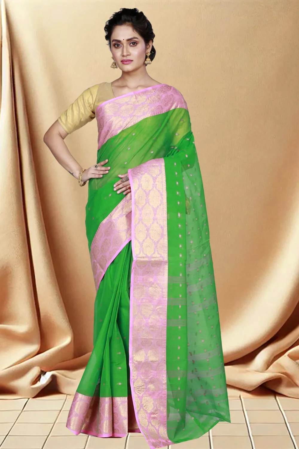 Green Pure Cotton Asmani Tant Saree (184)